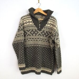 VTG Semantiks Sweater Shetland Wool Gray White Nordic 1/4 Zip Made in Hong Kong